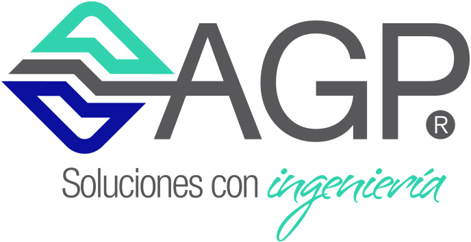 Logotipo de AGP Soluciones con Ingeniería, letras AGP en azul y verde